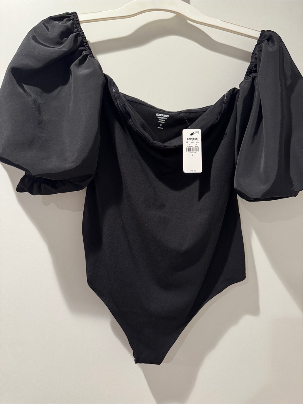 Express Body suit black balloon sleeves NWT
